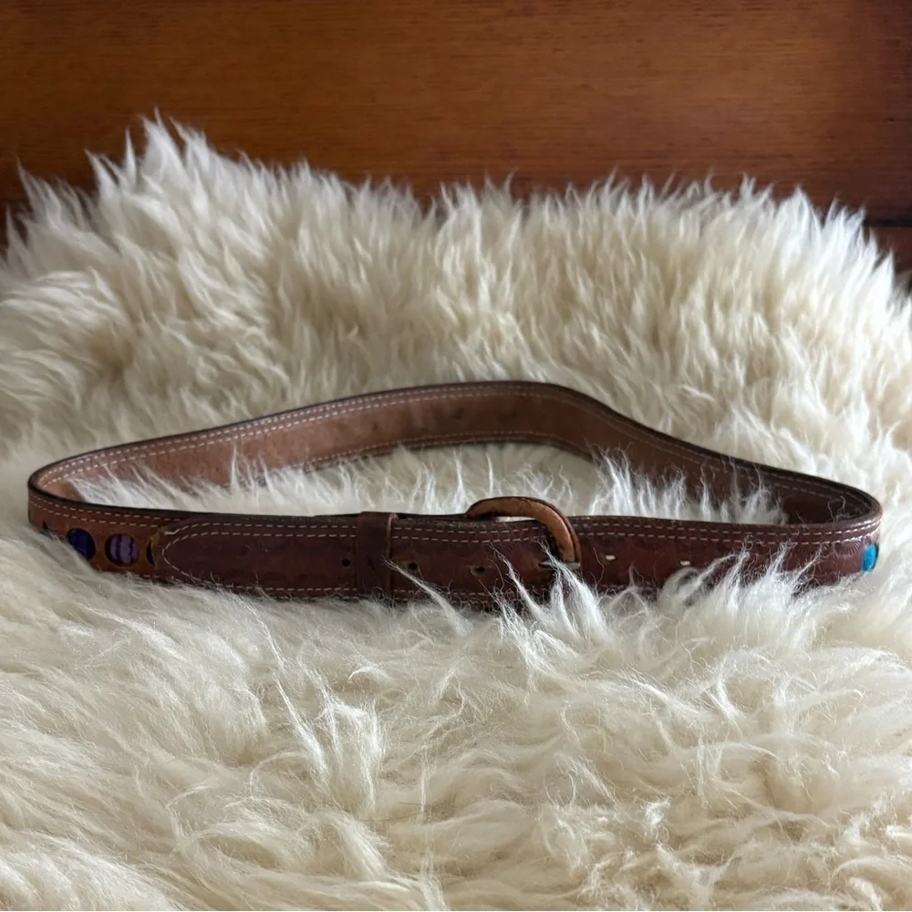 Brown Leather Textile Southwestern Belt